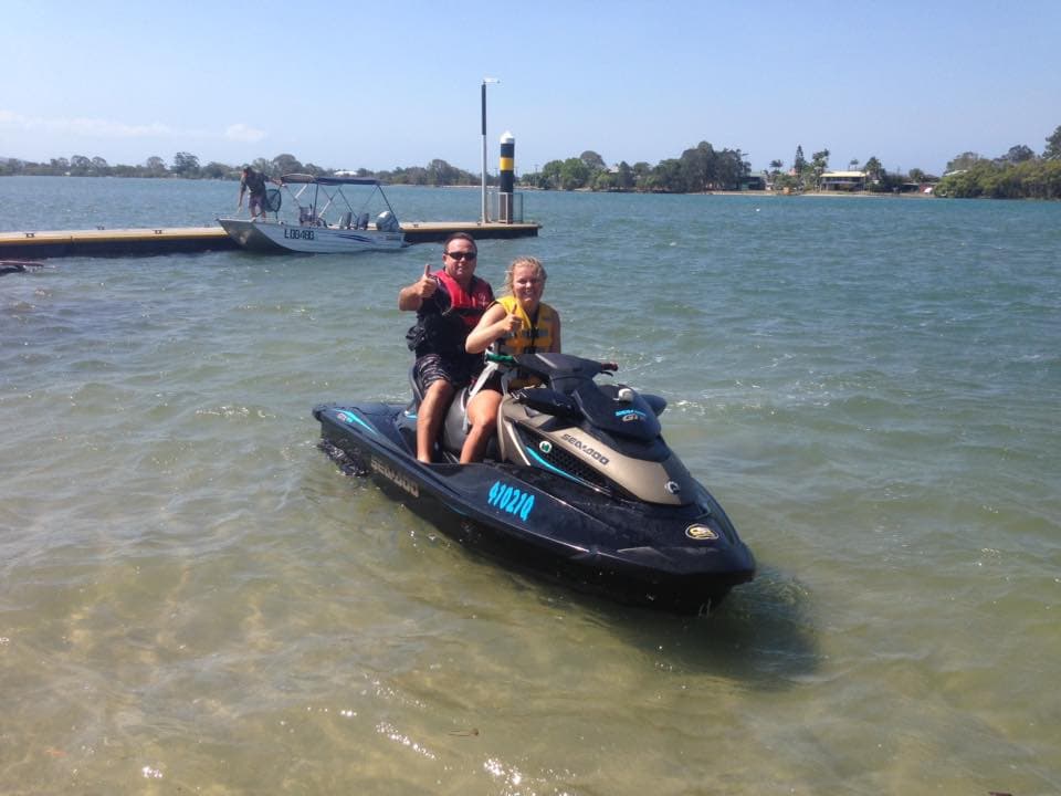 Students on a Sea-Doo jet ski during an ABC Boating jet ski licence course on the Sunshine Coast