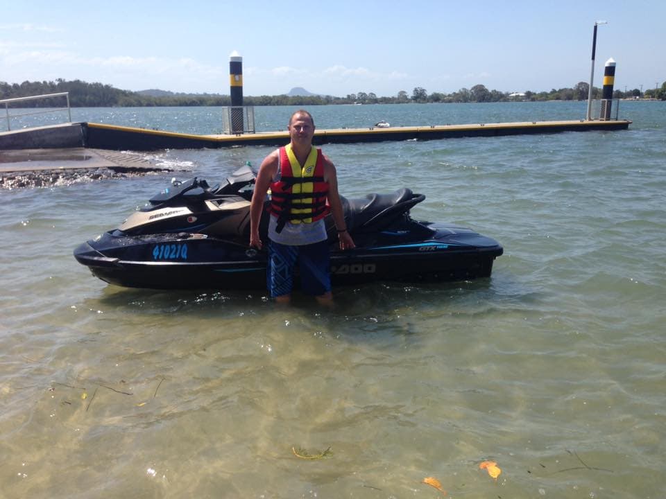 A student with a Sea-Doo jet ski on a calm Sunshine Coast waterway